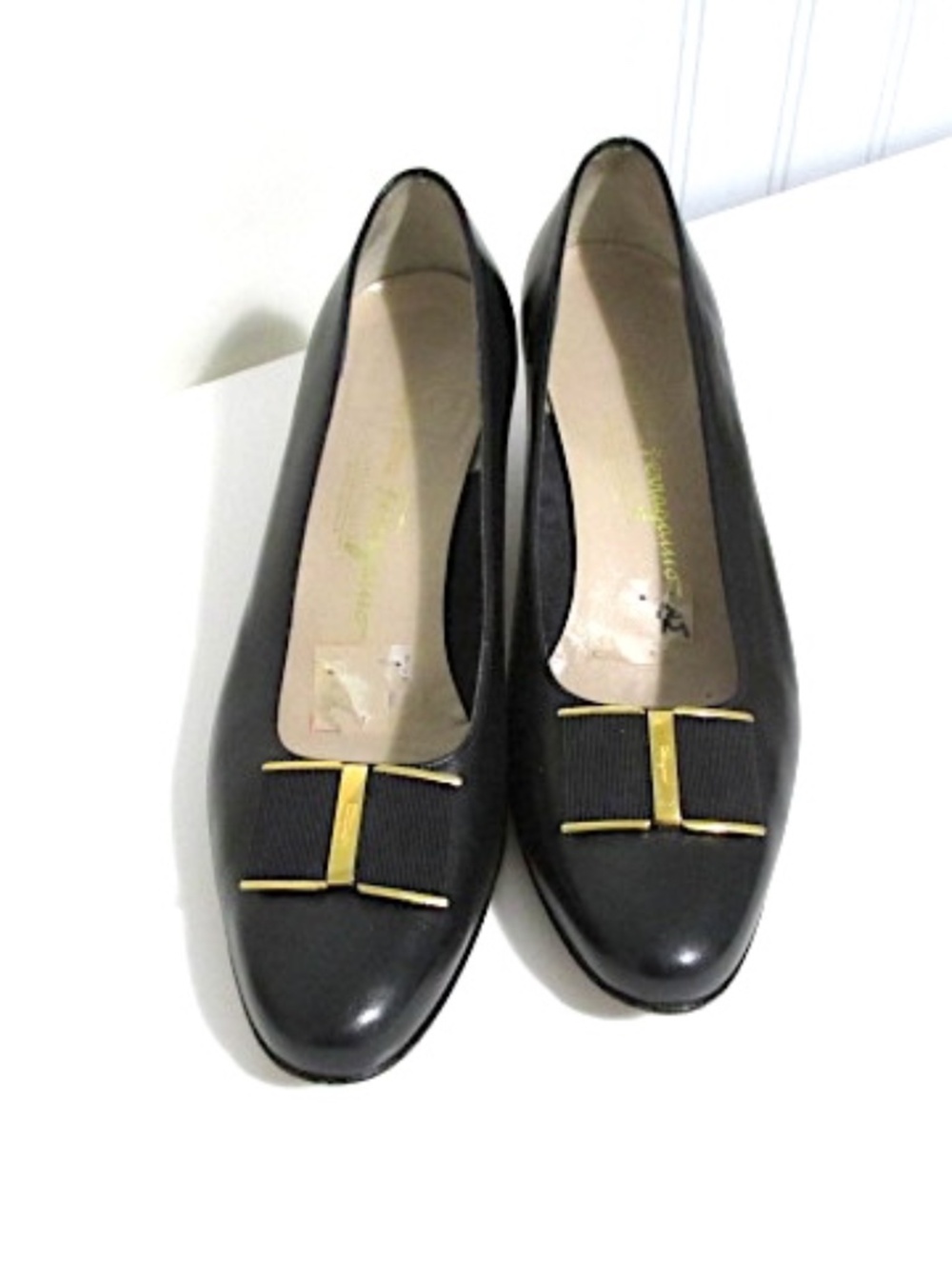 Ferragamo Low Heel Pumps with Metal Bow, Size 7.5